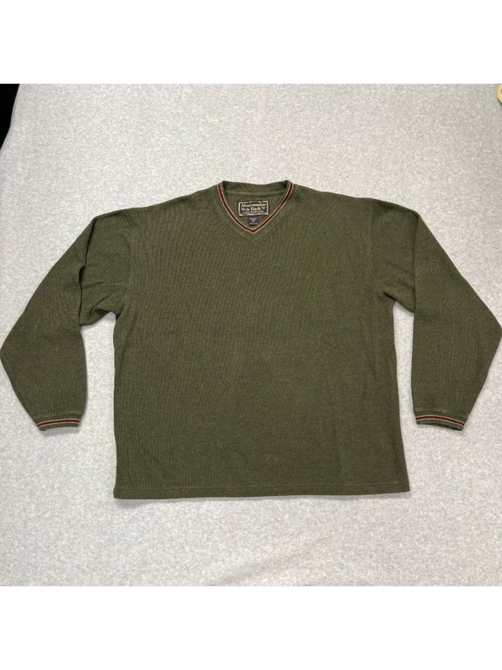 Vintage Abercrombie & Fitch V-Neck Pullover Mens Size L Green Cotton 90s Preppy